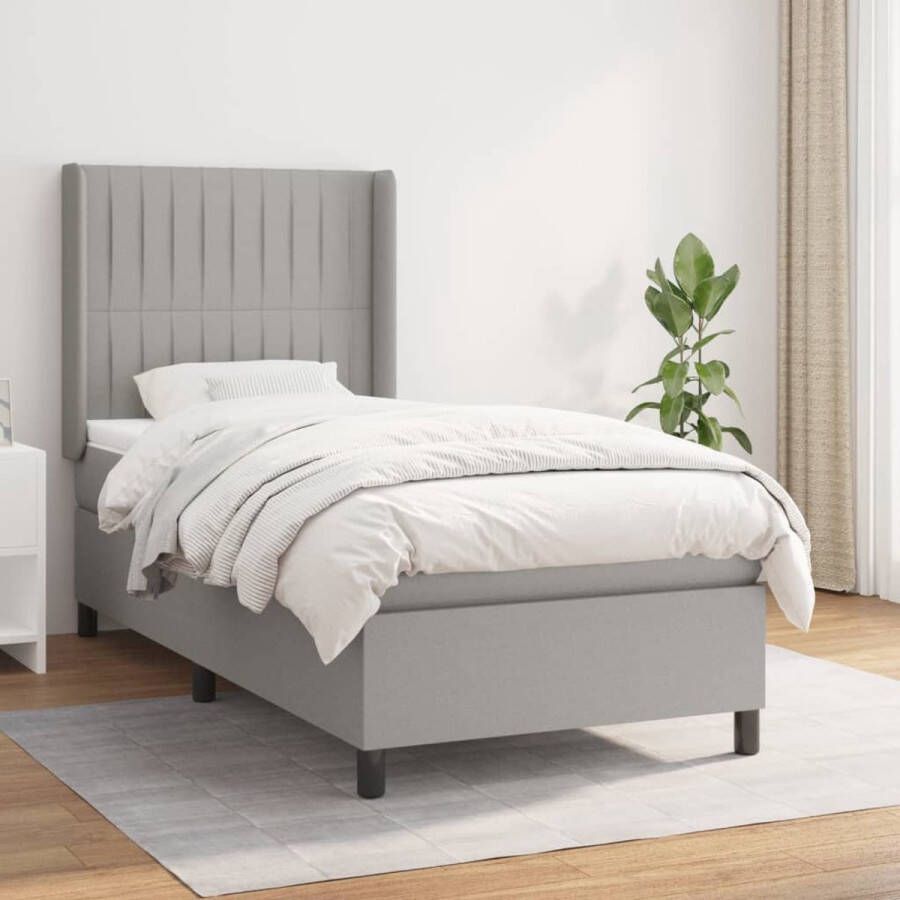 The Living Store Boxspringbed Comfort Maximaal Pocketvering Middelharde ondersteuning Slijtvaste hoes Lichtgrijs 203x83x118 128cm Boxspringbed Slaapcomfort Pocketvering Middenhard Grijs