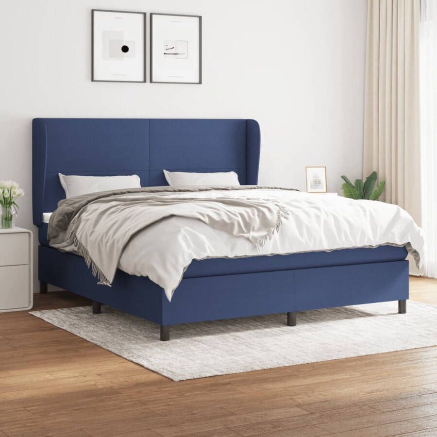 The Living Store Boxspringbed Pocketvering matras Middelharde ondersteuning Huidvriendelijk topmatras Blauw 203 x 163 x 118 128 cm Boxspringbed Pocketvering Matras Middelhard Blauwdruk Slapen - Foto 2