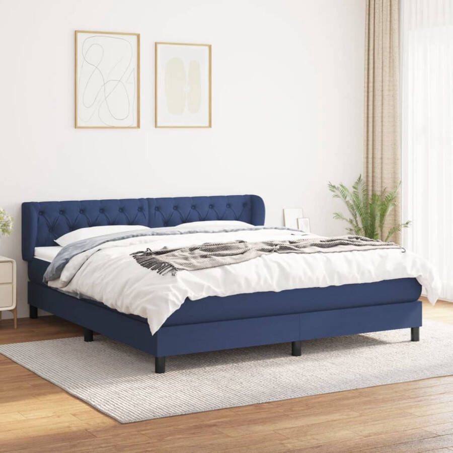 The Living Store Boxspringbed Pocketvering Matras Middelharde Ondersteuning Huidvriendelijk Topmatras Blauw 203 x 163 x 78 88 cm Boxspringbed Pocketvering Matras Middelhard Matras Blauwe Boxspring Slaapkamer Meubels - Foto 2