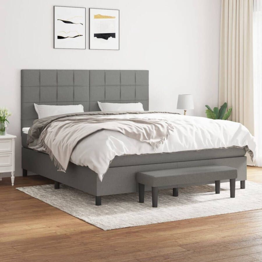 The Living Store Boxspring met matras stof donkergrijs 160x200 cm Boxspringbed Pocketvering Matras Middelharde Ondersteuning Huidendruijvend Topmatras Multifunctionele Bank