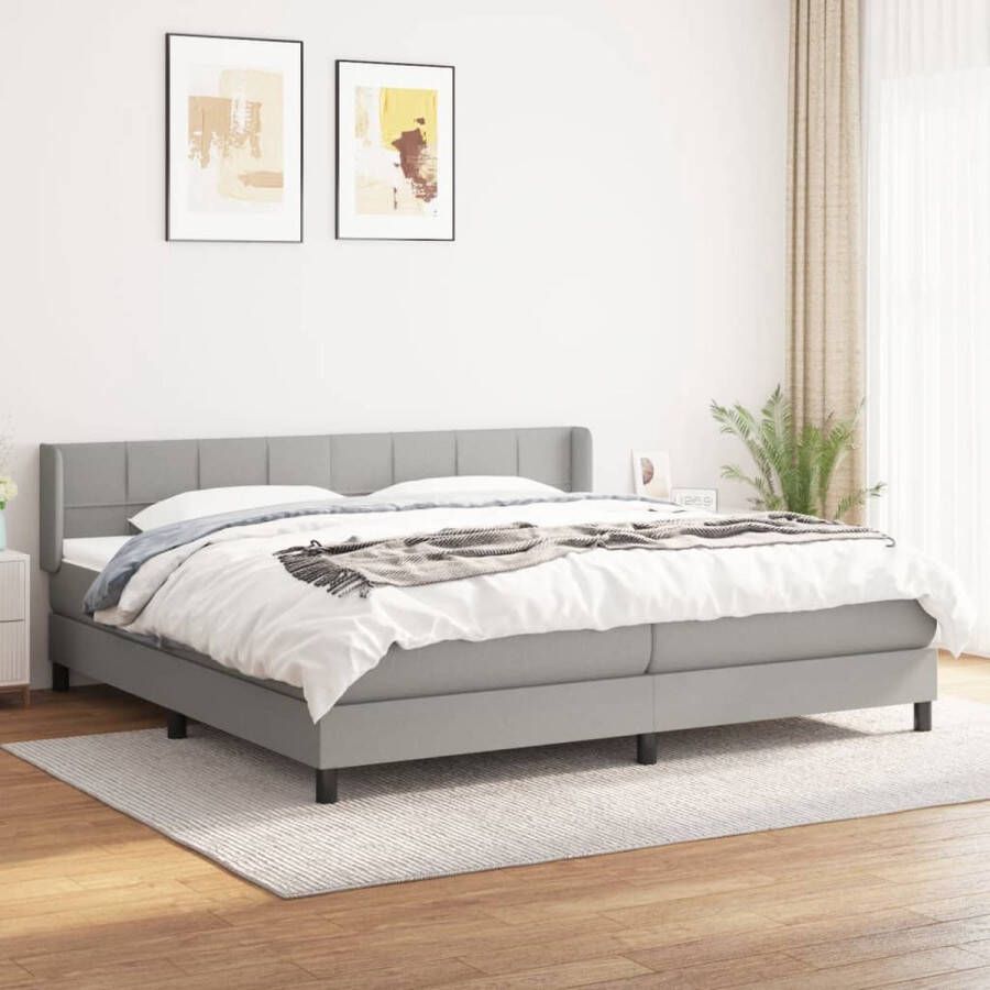 The Living Store Boxspringbed Pocketvering Matras Middelharde Ondersteuning Huidvriendelijk Topmatras Lichtgrijs 203x203 cm Boxspring Boxspringbed Tweepersoonsbed Licht Grijs Bed Pocketed Veren Matras