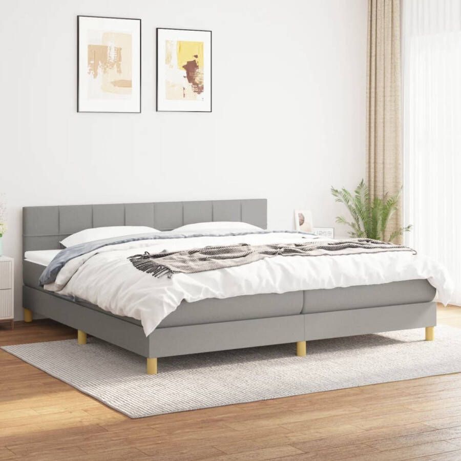 The Living Store Boxspringbed Pocketvering matras Middelharde ondersteuning Huidvriendelijk topmatras Lichtgrijs 203x200x78 88 cm Boxspringbed Pocketveer Matras Middenhard Boxspring Bed Frame