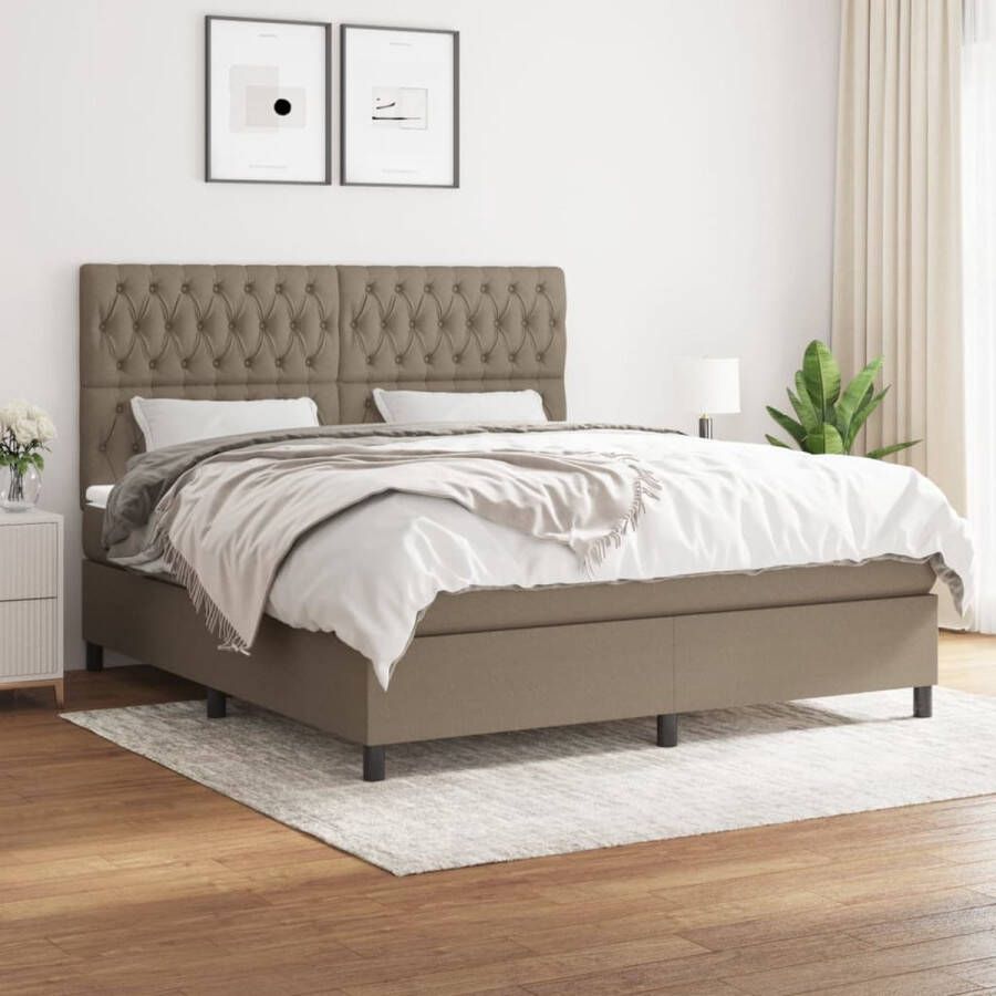 The Living Store Boxspringbed Pocketvering Matras Middelharde Ondersteuning Huidvriendelijk Topmatras Taupe 203x180x118 128 cm Boxspringbed Boxspring Tweepersoonsbed Stapelbed Taupecouleur - Foto 2