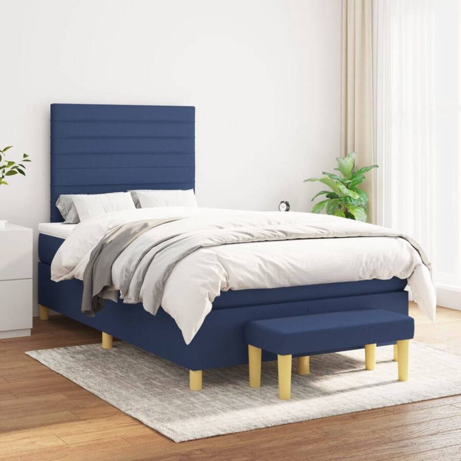 The Living Store Boxspringbed Pocketvering matras Middelharde ondersteuning Huidvriendelijk topmatras Multifunctioneel bankje Blauw 203 x 120 x 118 128 cm (L x B x H) - Foto 1