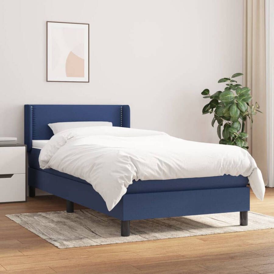 The Living Store Boxspring met matras stof blauw 100x200 cm Boxspringbed Pocketvering Middelhard Tweepersoonsbed Blauwdruk - Foto 2