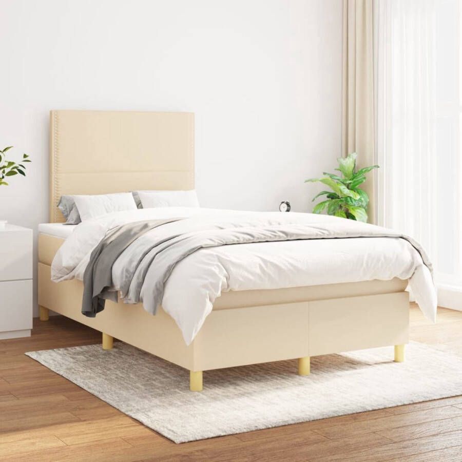 The Living Store Boxspringbed Pocketvering Middelhard 120 x 200 cm Crème Boxspringbed Boxspring Tweepersoonsbed Creme Kleurig Pocketed Veren