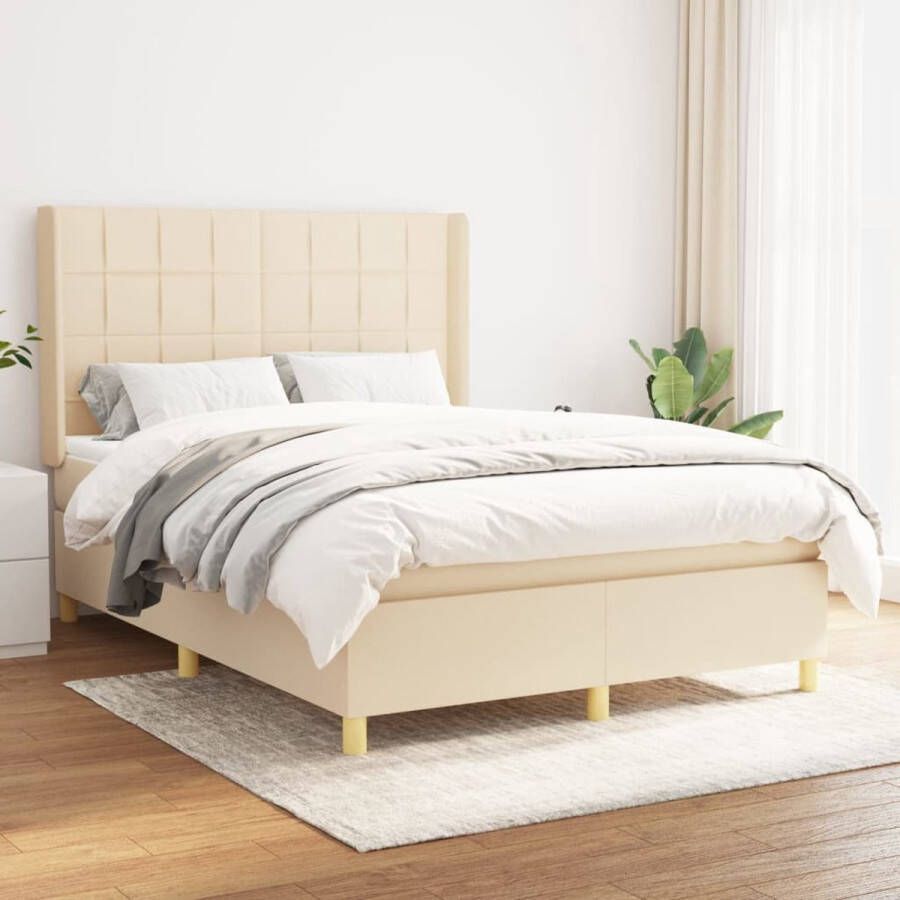 The Living Store Boxspringbed Pocketvering Middelhard 140x200 cm Crème Boxspringbed Pocketvering Middelhard Cremekleurig Slaapkamerinrichting - Foto 2