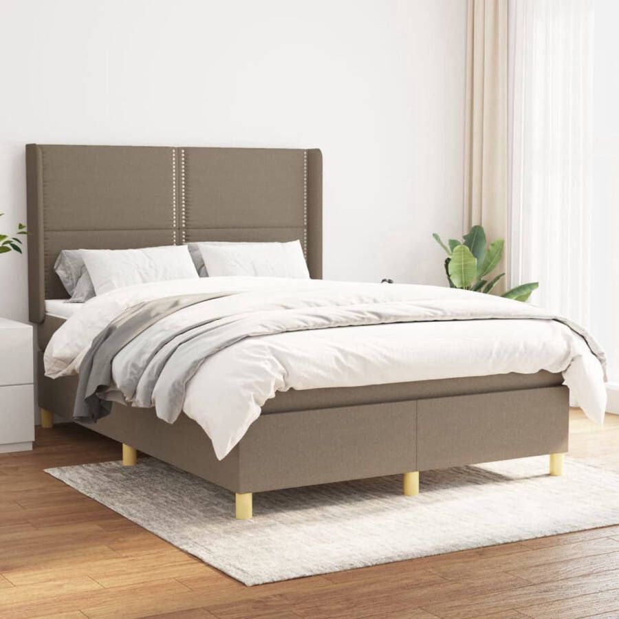 VidaXL Pocketvering Boxspringbed Boxspring met matras stof taupe 140x190 cm Middelhard Taupe Bed Frame