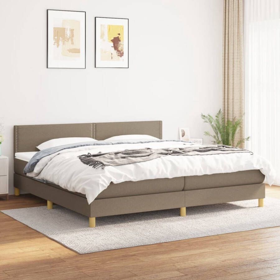 The Living Store Boxspringbed Pocketvering Middelhard 203 x 200 x 78 88 cm Taupe 100% Polyester Inclusief 2 Matrassen Topmatras