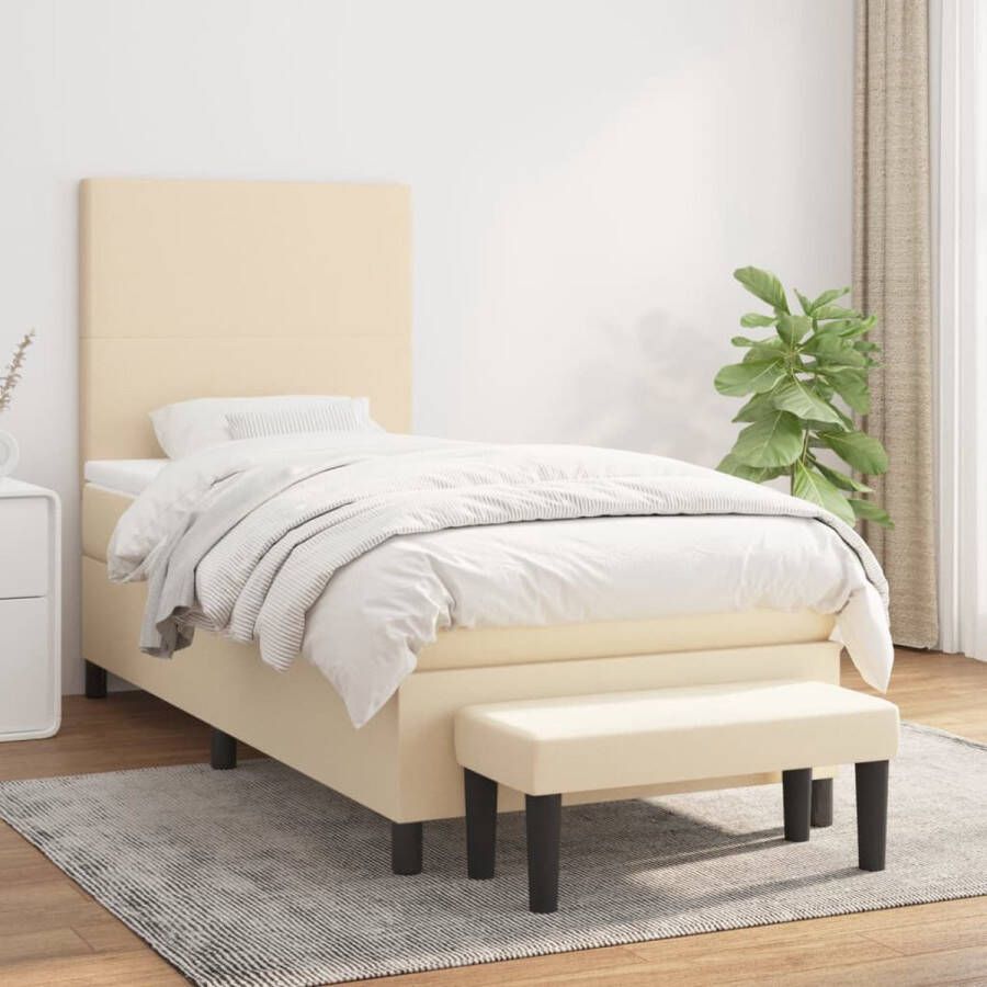 The Living Store Boxspringbed Pocketvering Middelhard 203 x 90 x 118 128 cm Crème Inclusief matras topmatras hoofdeind en bankje Boxspringbed Boxsprings Slaapkamerinrichting Tweepersoonsbed Cremekleurig Bed - Foto 2