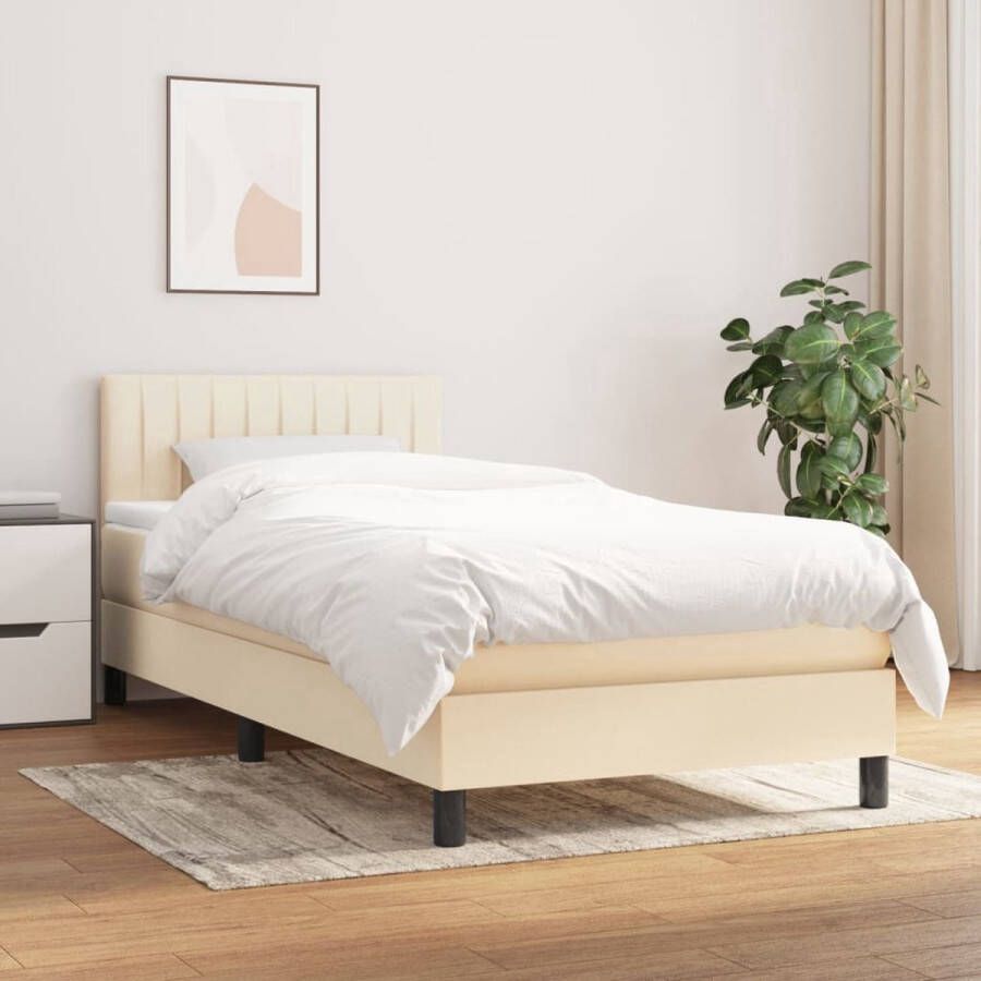 The Living Store Boxspringbed Pocketvering Middelhard 203x90x78 88 cm Crème Boxspringbed Boxspring Tweepersoonsbed Slaapcomfort Creme Kleur