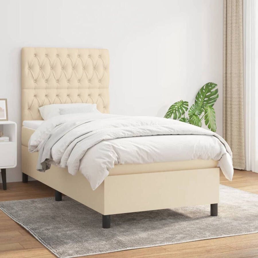 The Living Store Boxspringbed Pocketvering Middelhard 90 x 190 cm Duurzaam Boxspringbed Pocketvering Middelhard 90x190 Cm Creme Kleur
