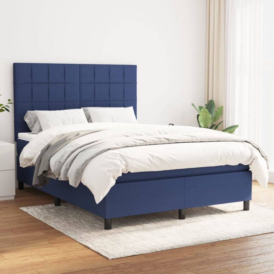 The Living Store Boxspringbed Pocketvering Middelhard Blauw 203 x 144 x 118 128 cm Inclusief matras en topmatras