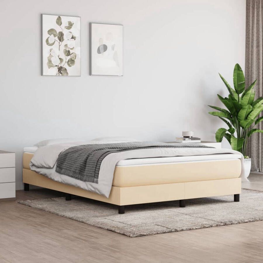 The Living Store Boxspringbed Pocketvering Middelhard Huidvriendelijk Multiplex 193x140x25 cm Boxspringbed Pocketvering Midden Hard Cremekleurig Slaapkamerinrichting
