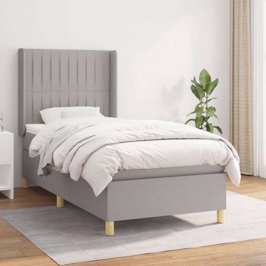The Living Store Boxspringbed Bed 203 x 83 x 118 128 Lichtgrijs Pocketvering matras Middelharde ondersteuning Huidvriendelijke topmatras Boxspringbed Boxspring Bed Frame Tweepersoonsbed Grijs Bed