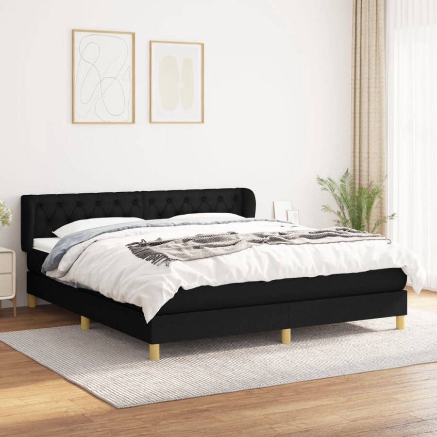 The Living Store Boxspringbed Pocketvering matras Middelharde ondersteuning Huidvriendelijk topmatras Zwart 203 x 163 x 118 128 cm Boxspringbed Boxspring Tweepersoonsbed Zitzakken Hoofdbord