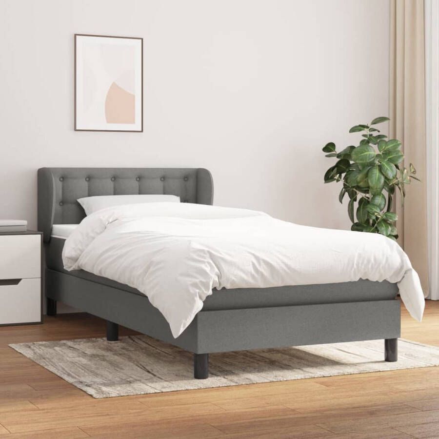 The Living Store Boxspring met matras stof donkergrijs 80x200 cm Boxspring Boxspringbed Donkere Kleuren Pocketveer Matras Middenhard Matras