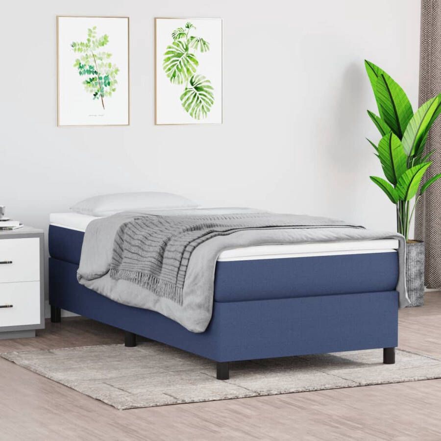 The Living Store Boxspringbed Pocketvering Middelharde ondersteuning Huidvriendelijk Blauw 203 x 80 x 35 cm Wit en blauw 80 x 200 x 20 cm Wit 80 x 200 x 5 cm Boxspringbed Boxspring Tweepersoonsbed Bed Frame Matras