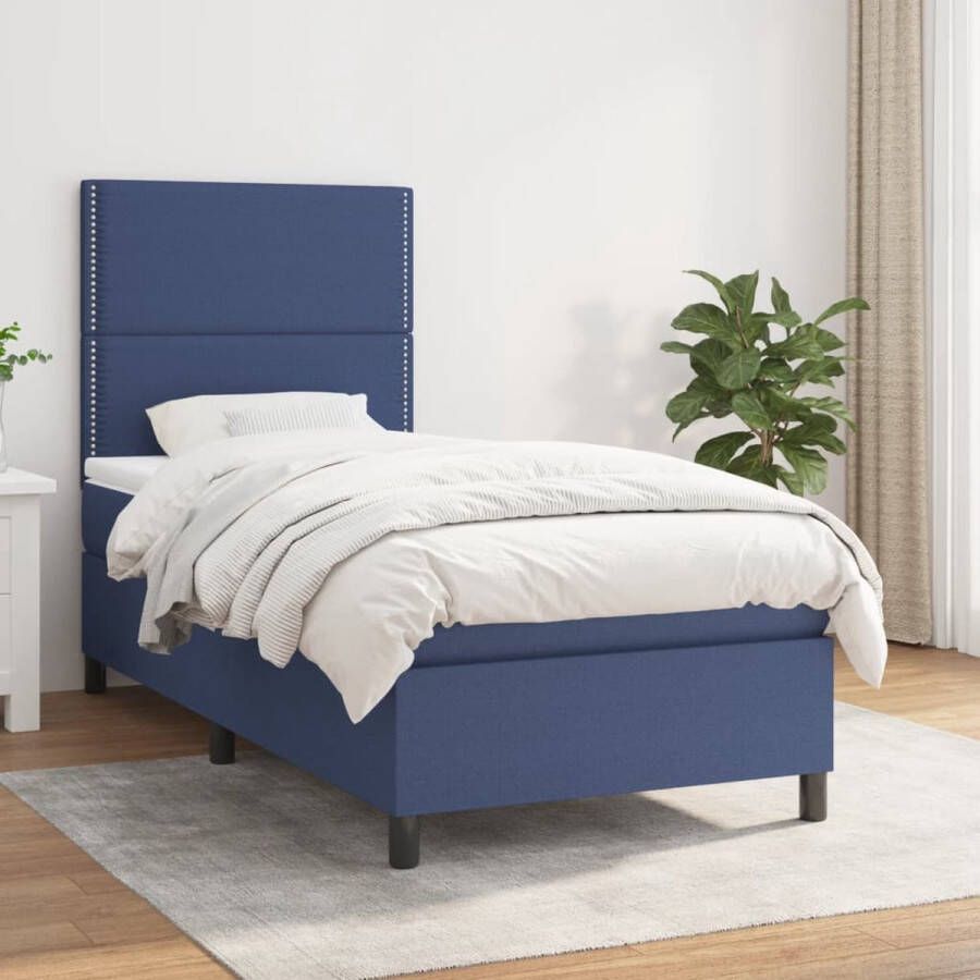 The Living Store Boxspringbed Pocketvering Middelharde ondersteuning Huidvriendelijk topmatras Blauw 203 x 100 x 25 cm 100 x 200 x 20 cm 100 x 200 x 5 cm Boxspringbed Boxspring Tweepersoonsbed Slaapcomfort Pocketveermatras - Foto 2