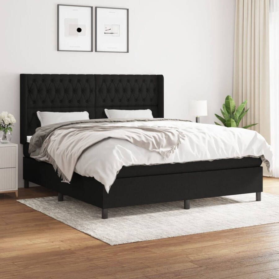 The Living Store Boxspringbed Pocketvering Middelharde Ondersteuning Huidvriendelijk Topmatras Zwart 203x183x118 128 cm Boxspringbed Pocketvering Middenhard Boxspring Bed Frame - Foto 2