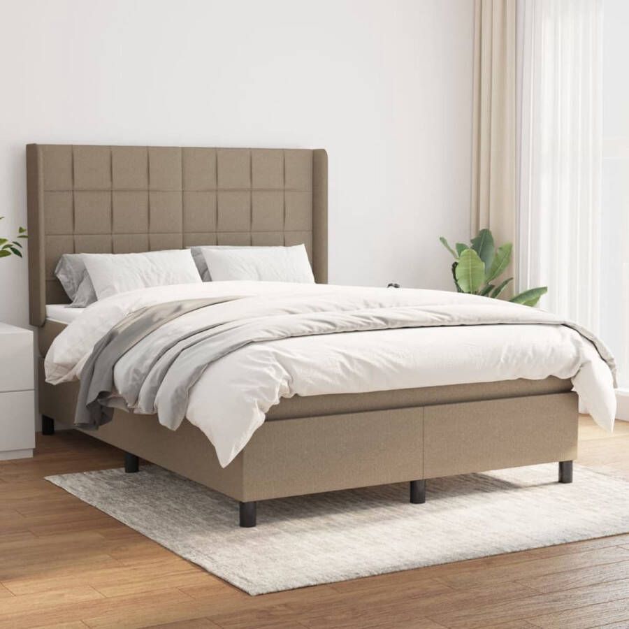 The Living Store Boxspringbed Pocketvering Middelharde ondersteuning Inclusief matras en topmatras Kleur taupe Afmetingen 193 x 147 x 118 128 cm