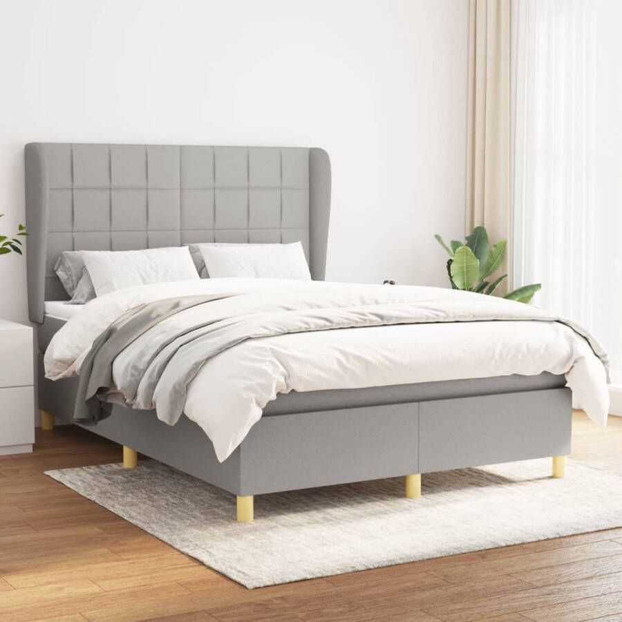 The Living Store Boxspringbed Pocketvering Middelharde ondersteuning Lichtgrijs 203x147x118 128 cm Boxspringbed Pocketvering Middelhard Grijs Slaapkamer Meubels