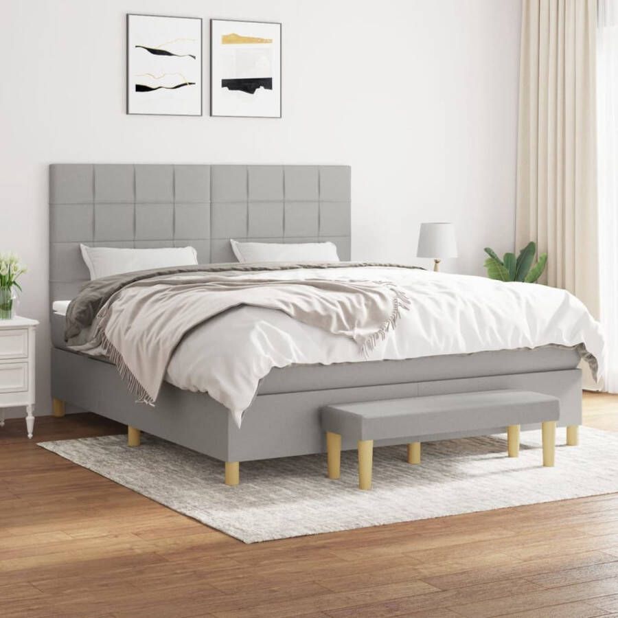The Living Store Boxspringbed Pocketvering Middelharde ondersteuning Lichtgrijs 203x160x118 128 cm Boxspringbed Boxspring Tweepersoonsbed Grijs Bed Pocketed Spring Mattress - Foto 2