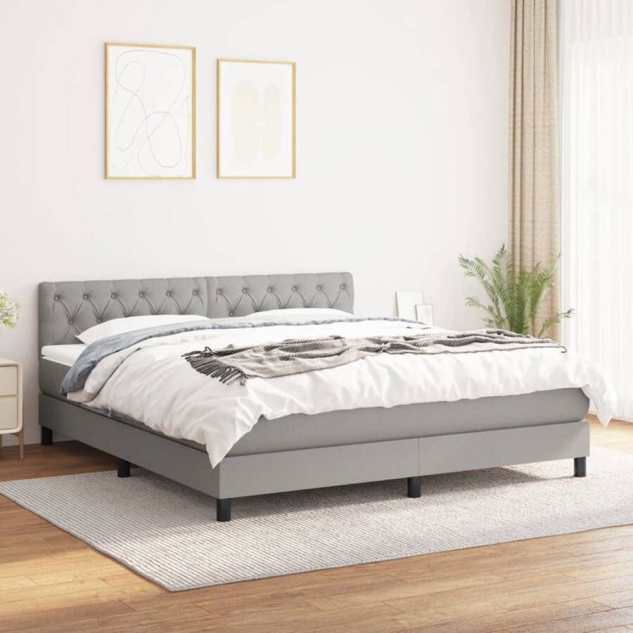 The Living Store Boxspring met matras stof lichtgrijs 160x200 cm Boxspring Boxsprings Bed Slaapmeubel Boxspringbed Boxspring Bed Tweepersoonsbed Bed Met Matras Bedframe Ledikant Bedden