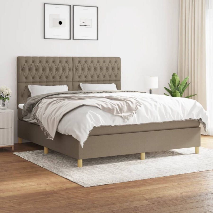 The Living Store Boxspringbed Pocketvering Middelharde ondersteuning Taupe 180x200x118 128 cm Incl matras en topmatras Boxspringbed Boxspring Tweepersoonsbed Pocketed Spring Mattress Medium Firm Mattress - Foto 2