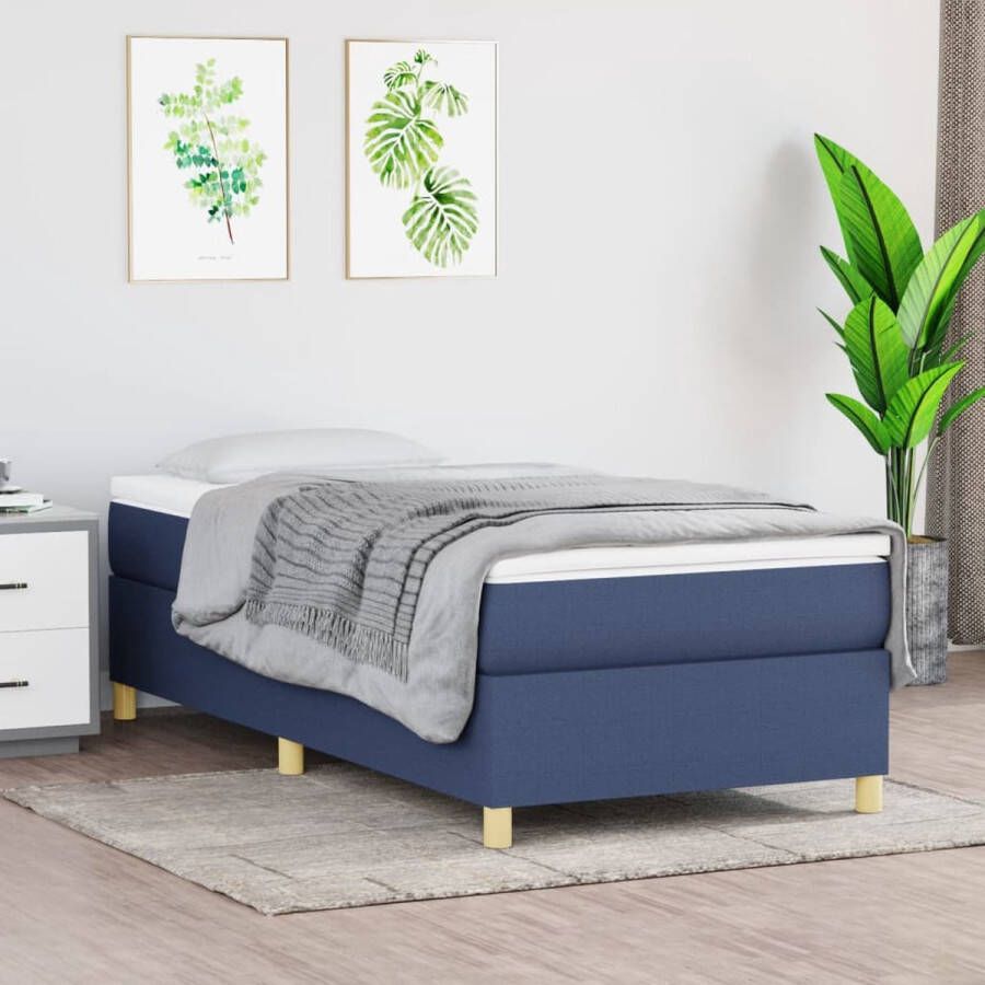 The Living Store Boxspring met matras stof blauw 90x200 cm Boxspring Boxsprings Bed Slaapmeubel Boxspringbed Boxspring Bed Eenpersoonsbed Bed Met Matras Bedframe Ledikant Bedden