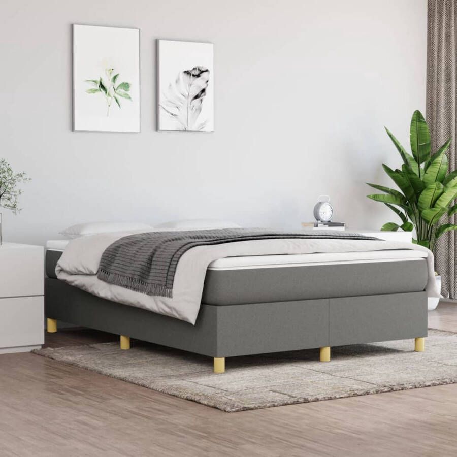 The Living Store Boxspring met matras stof donkergrijs 140x190 cm Boxspring Boxsprings Bed Slaapmeubel Boxspringbed Boxspring Bed Tweepersoonsbed Bed Met Matras Bedframe Ledikant Bedden