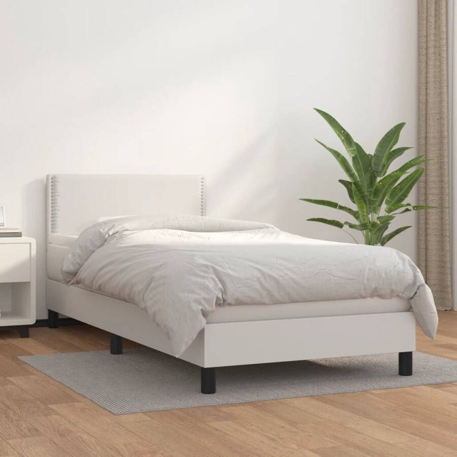 The Living Store Boxspring met matras kunstleer wit 90x200 cm Boxspring Boxsprings Bed Slaapmeubel Boxspringbed Boxspring Bed Tweepersoonsbed Bed Met Matras Bedframe Ledikant Bed Met Hoofdbord