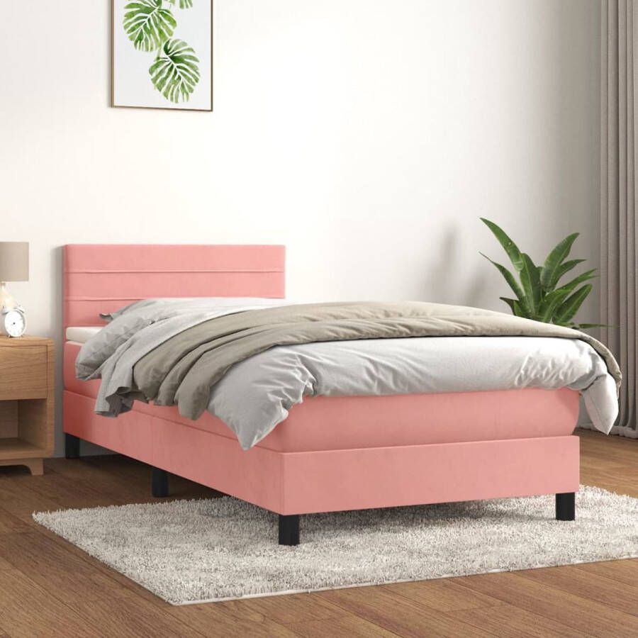 The Living Store Boxspringbed Roze 193 x 90 x 78 88 cm Fluweel Pocketvering Boxspringbed Boxspring Tweepersoonsbed Rooskleurig Bed Velvet Bed - Foto 2
