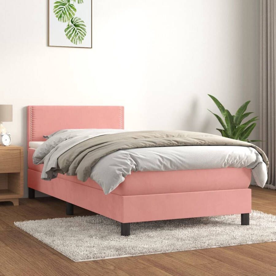 The Living Store Boxspringbed Roze 203 x 80 x 78 88 cm Fluweel Pocketvering Middelharde ondersteuning Huidvriendelijk Boxspringbed Fluweel Bed Roze Bed Tweepersoons Bed Boxspring - Foto 4