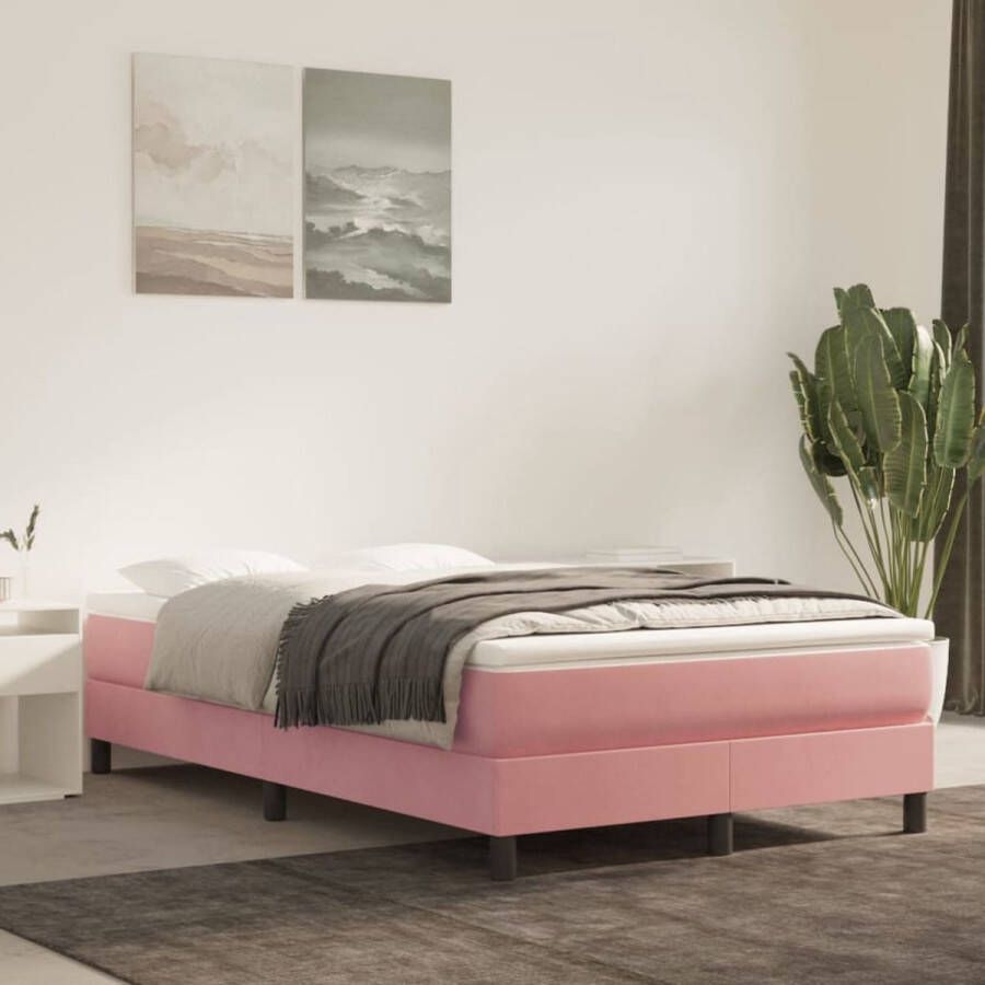 The Living Store Boxspringbed Roze Fluweel 203 x 120 x 25 cm Pocketvering matras Middelharde ondersteuning Huidvriendelijk topmatras Multiplex lattenbodem