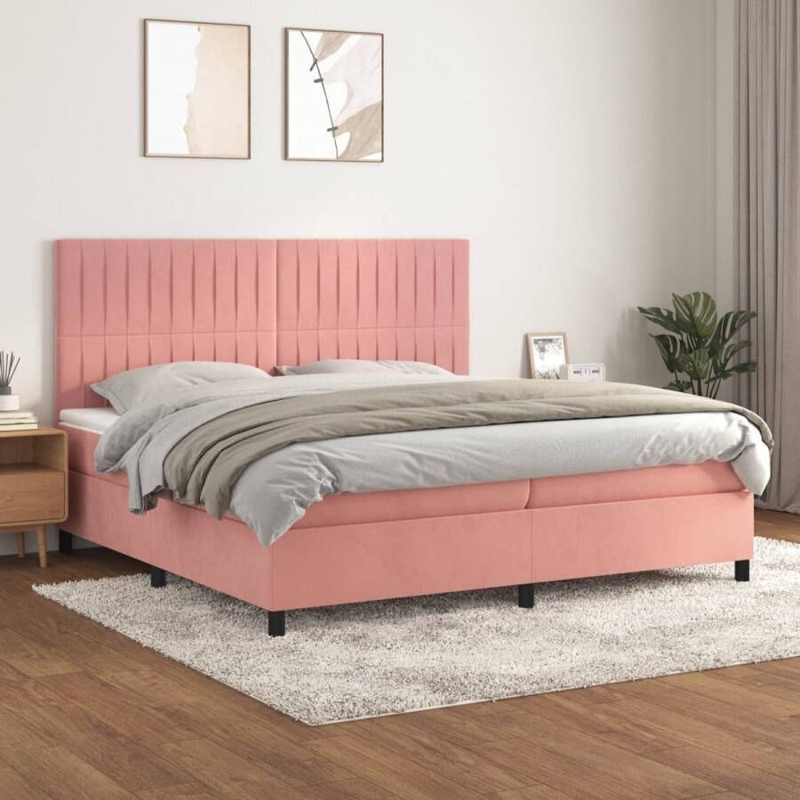The Living Store Boxspringbed Roze Stof 203 x 200 x 118 128 cm Pocketvering Boxspringbed Fluweel Bed Rooskleurig Bed Tweepersoonsbed Pocketed Veren Matras - Foto 2