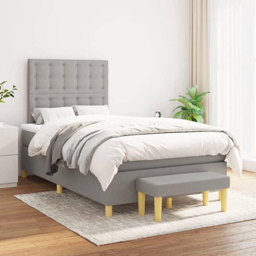 The Living Store Boxspringbed Rustgevend Bed Afmeting- 203 x 120 x 118 128 cm Ken- Duurzaam materiaal Boxspringbed Boxspring Tweepersoonsbed Grijs Bed Stapelbare Bedbank