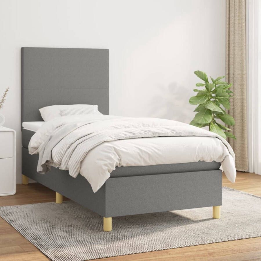 The Living Store Boxspringbed Rustgevend Matras- Pocketvering 90x200 cm Ken- Duurzaam Kleur- Donkergrijs Materiaal- Stof Levering- Inclusief montagehandleiding