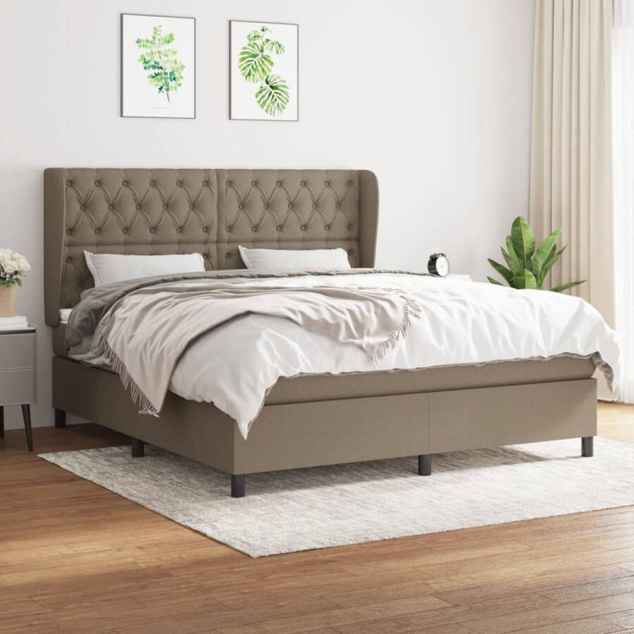 The Living Store Boxspringbed Rustgevende nachtrust Bed 203 x 163 x 118 128 cm Taupe Pocketvering matras Middelharde ondersteuning Huidvriendelijk topmatras Inclusief montagehandleiding