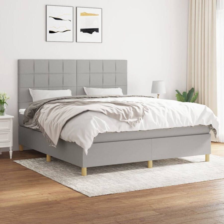 The Living Store Boxspringbed s Bed 203 x 160 x 118 128 cm Lichtgrijs Boxspringbed Bed Frame Slaapkamer Meubilair Tweepersoonsbed Grijs Bed