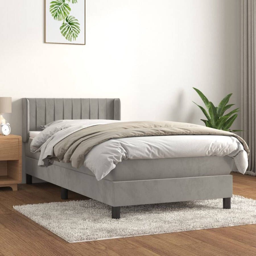 The Living Store Boxspring met matras fluweel lichtgrijs 90x200 cm Boxspringbed Slaapcomfort Fluweel Bed Tweepersoon Bed King Size Bed