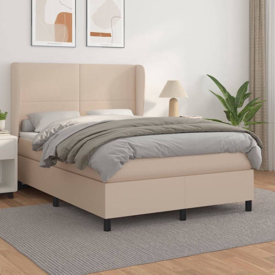 The Living Store Boxspring met matras kunstleer cappuccinokleurig 140x200 cm Boxspringbed Slaapcomfort Boxspring Bed Kopen Bruine Bed