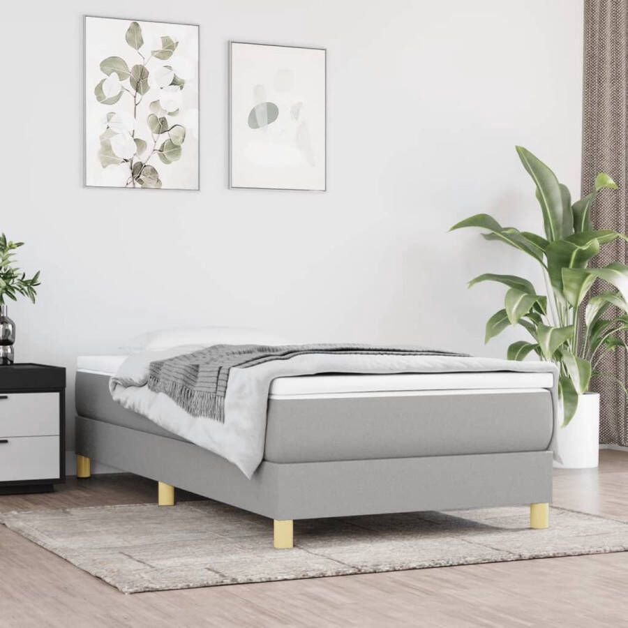 The Living Store Boxspringbed s Bedframe Lichtgrijs 203 x 90 x 25 cm Pocketvering Matras Middelharde Ondersteuning Huidvriendelijk Topmatras Multiplex lattenbodem