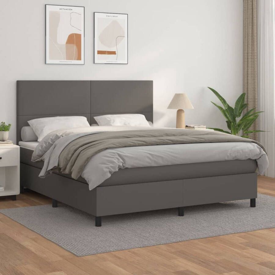 The Living Store Boxspringbed Serene Bed 180x200 Duurzaam kunstleer Boxspringbed Slaapcomfort Kunstleder Bed Grijs Bed Hoofdboard Verstelbaar