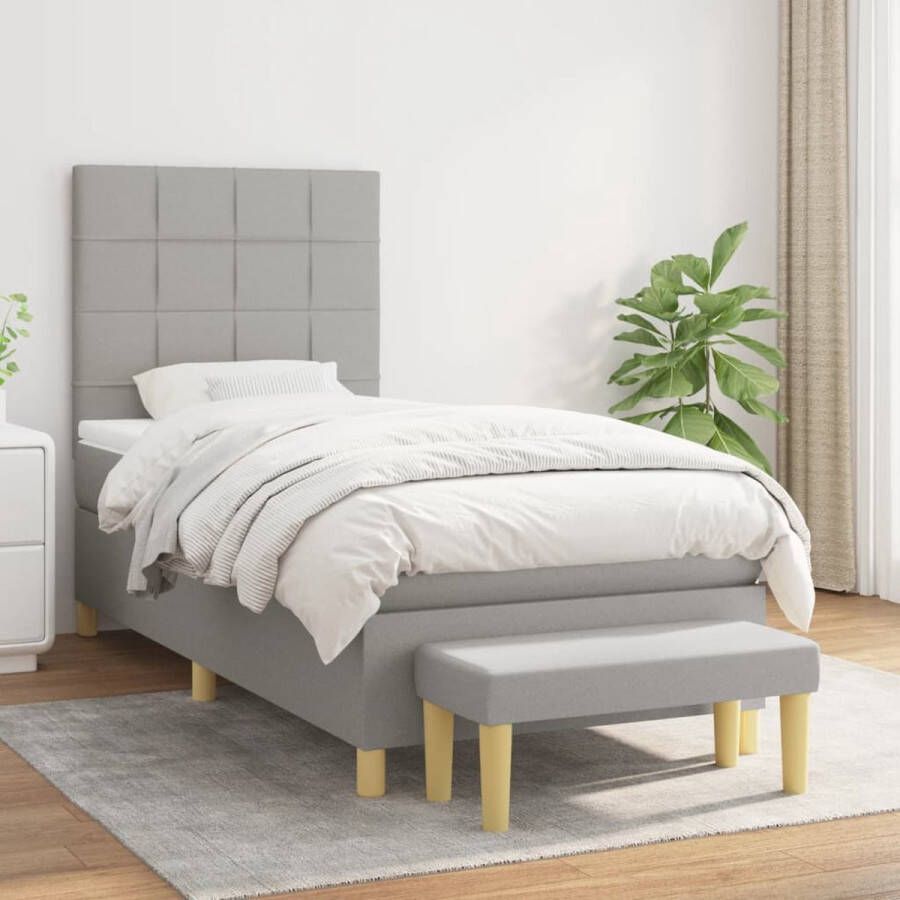 The Living Store Boxspringbed Serene Collectie Bed 203 x 90 x 118 128 cm Lichtgrijs Pocketvering Matras Middelharde Ondersteuning Huidvriendelijk Topmatras Incl Bankje
