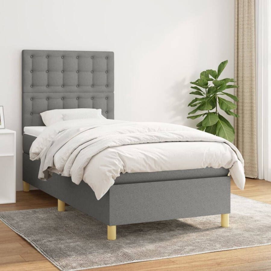 The Living Store Boxspringbed 193 x 90 cm Donkergrijs Pocketvering matras Middelharde ondersteuning Boxspringbed Boxspring Donkere Kleuren Tweepersoonsbed Pocketveermatras - Foto 3