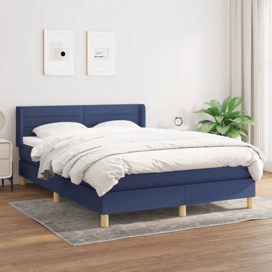 The Living Store Boxspringbed Stof 193x147x78 88 cm Blauw Pocketvering matras Middelharde ondersteuning Huidvriendelijk topmatras