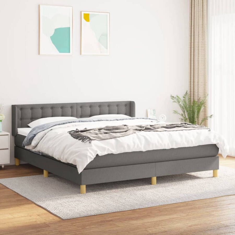 The Living Store Boxspringbed Stof 203 x 183 x 78 88cm Donkergrijs Pocketvering matras Boxspringbed Boxspring Donkere Kleuren Slaapcomfort Pocketing Matras - Foto 2