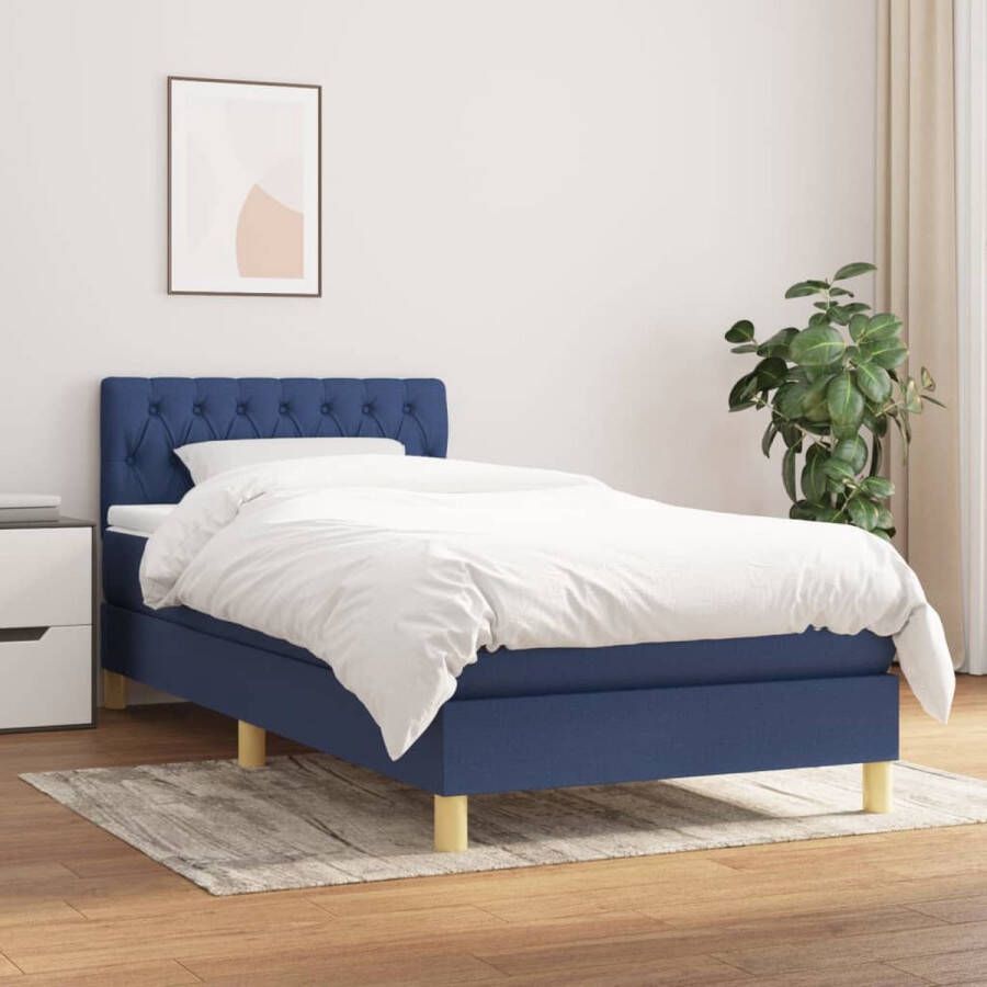 The Living Store Boxspringbed Stof Blauw 203 x 90 x 78 88 cm Pocketvering Matras Middelharde Ondersteuning Huidvriendelijk Topmatras