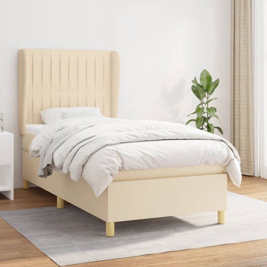 The Living Store Boxspringbed Supreme 203x93x118 128 cm Crème Pocketvering matras Middelharde ondersteuning Huidvriendelijk topmatras Boxspringbed Boxspring Bed Slaapkamerinrichting Creme Kleurig Bed